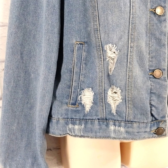 Cisono Distressed Denim Jean Jacket Sz L - Picture 3 of 5